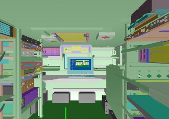 The view inside of the virtual humvee, complete with a simulated PC connected to a real PC (playing solitaire)